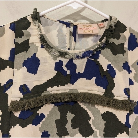 Rungolee Silk Camo Ikat Fringe Dress Size XS - Picture 4 of 6